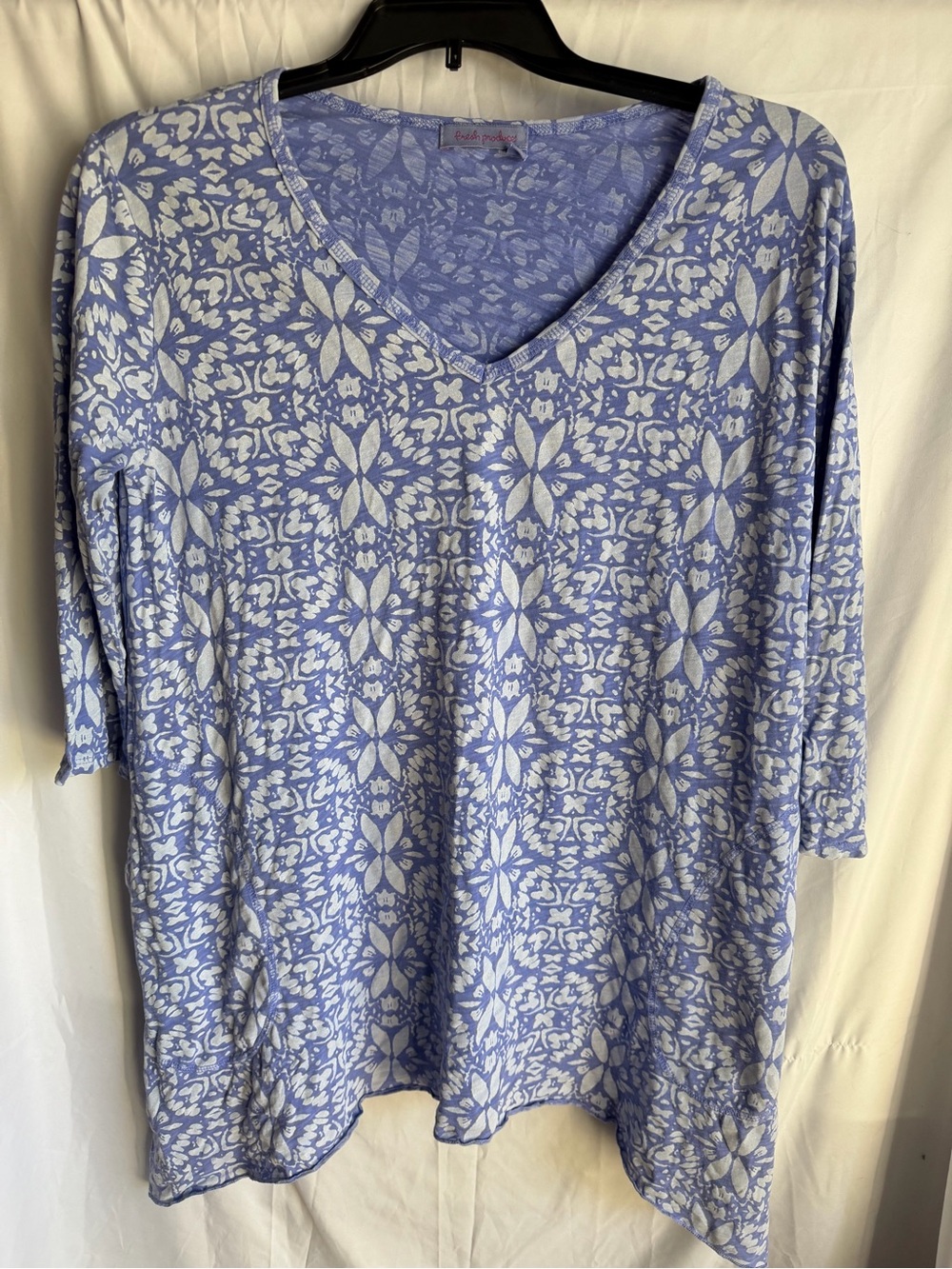 Fresh Produce Tunic Top Womens Large Blue Batik Island Resort Made in USA
